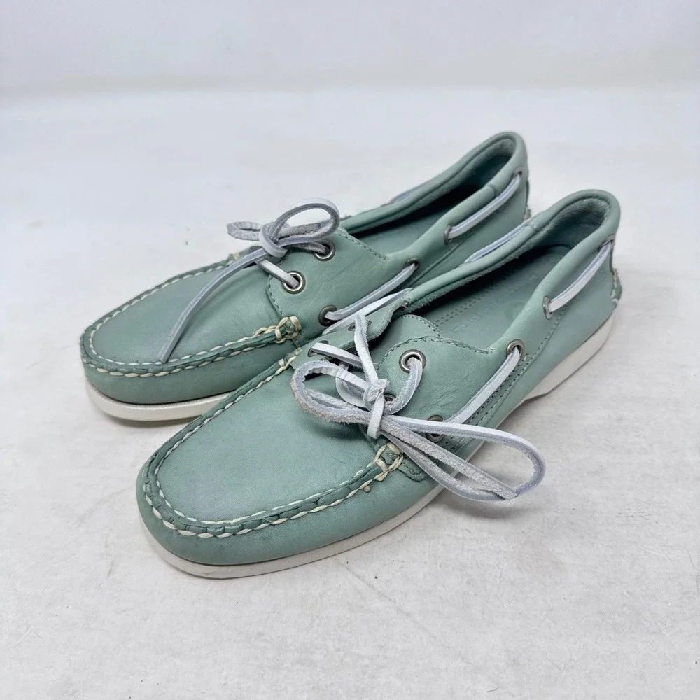 Category 5 Boat Shoes Sage Green 6.5 M Preppy Nautical Coastal Leather Casual